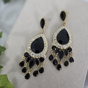 Statement Black and Gold Glam Chandelier Earrings